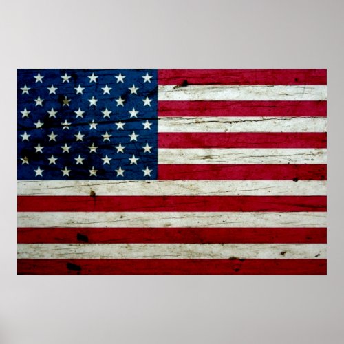 Cool Distressed American Flag Wood Rustic Poster