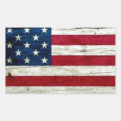 Cool Distressed American Flag Wood Rustic Rectangular Sticker