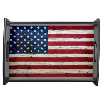 Cool Distressed American Flag Wood Rustic Serving Tray by SnappyDressers at Zazzle
