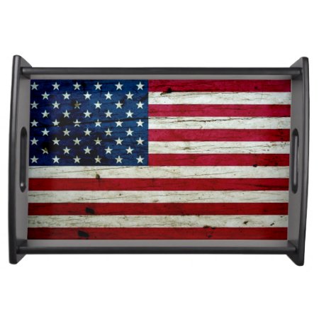 Cool Distressed American Flag Wood Rustic Serving Tray