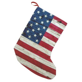 Cool Distressed American Flag Wood Rustic Small Christmas Stocking by SnappyDressers at Zazzle