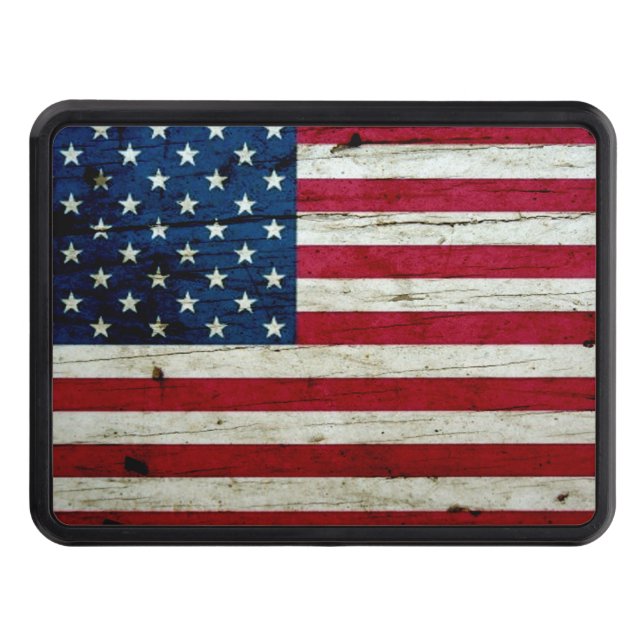 Cool Distressed American Flag Wood Rustic Tow Hitch Cover (Front)