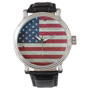 Cool Distressed American Flag Wood Rustic Watch