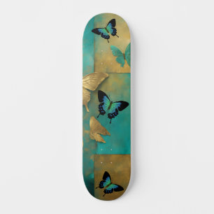 Cool Distressed Grunge Teal Butterfly Skate Deck