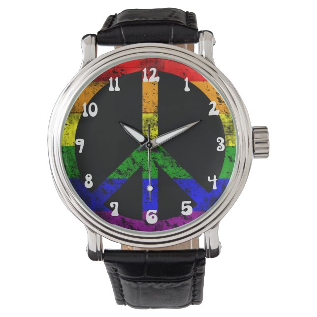 Cool Distressed Rainbow flag Peace Watch (Front)