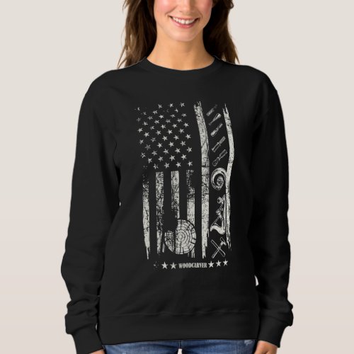 Cool Distressed Usa Flag Woodcarver American Flag  Sweatshirt
