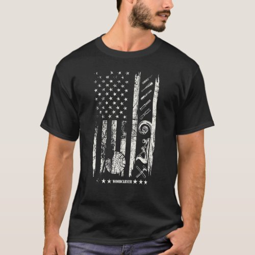 Cool Distressed Usa Flag Woodcarver American Flag  T_Shirt