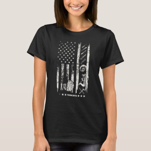 Cool Distressed Usa Flag Woodcarver American Flag  T_Shirt