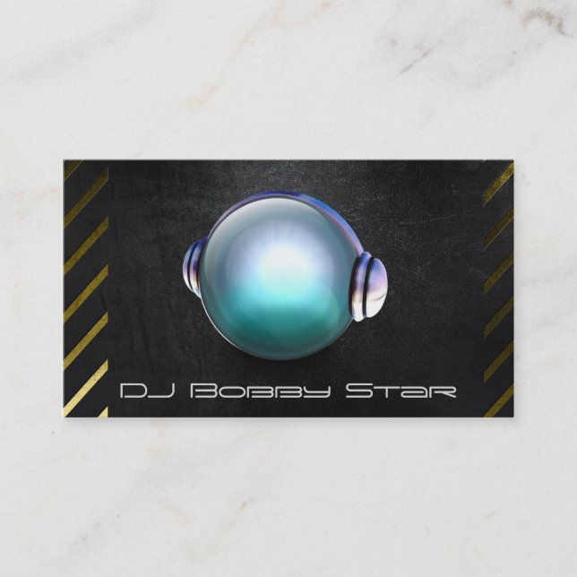 Cool dj black steel business card with 3D DJ logo. (Front)