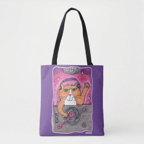 Cool Dj Cat Marker Art Illustration Design Fun Tote Bag