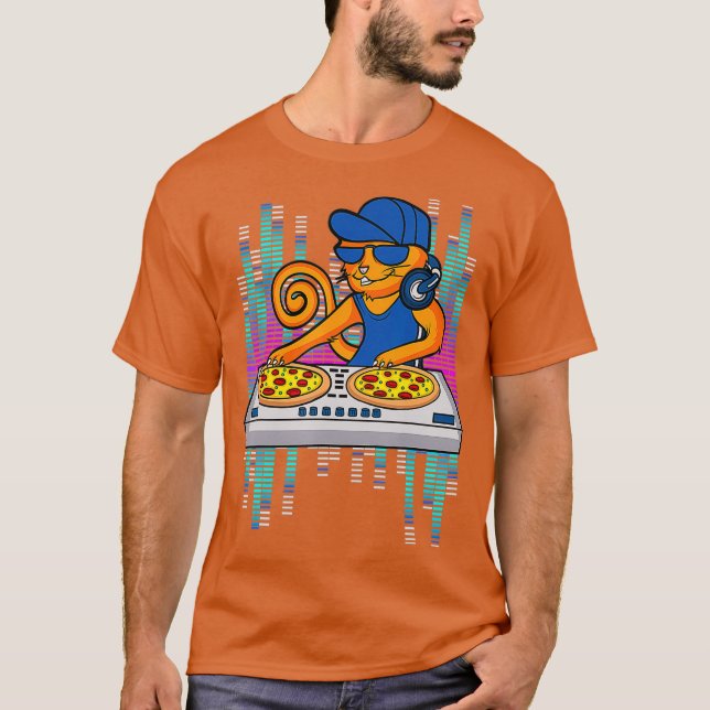 Cool DJ Cat Pizza Gift For Men Women Boys Funny T-Shirt (Front)
