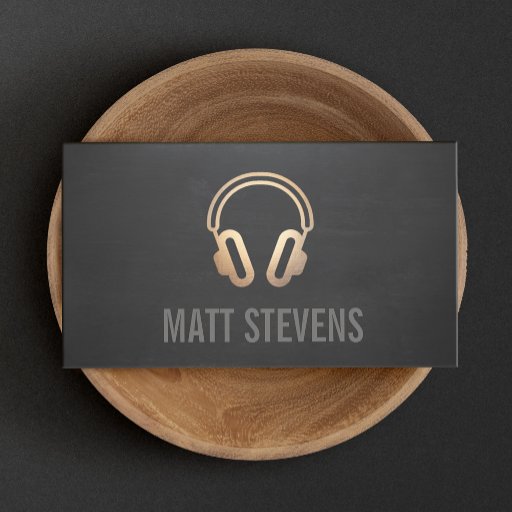 Customizable Cool DJ Gold Headphones Black Music Business Card
