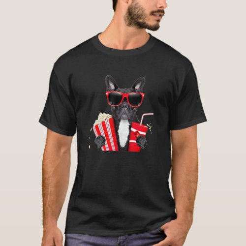 Cool Dog At The Cinema Drinks And Popcorn Animal L T_Shirt