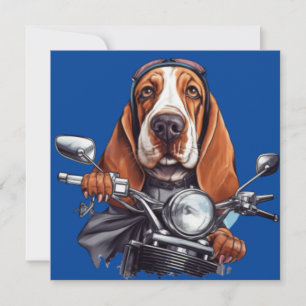 Cool dog biker, cute basset hound dog driver