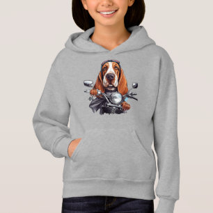 Cool dog biker, cute basset hound dog driver hoodie