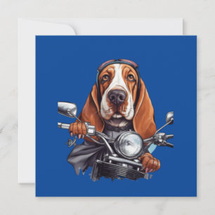 Cool dog biker, cute basset hound dog driver invitation