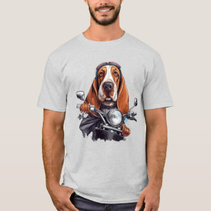 Cool dog biker, cute basset hound dog driver T-Shirt