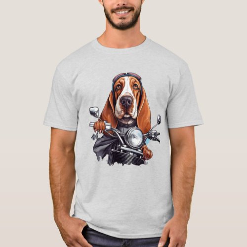 Cool dog biker cute basset hound dog driver T_Shirt