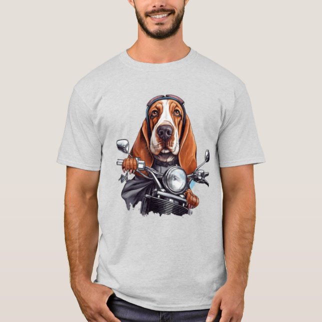 Cool dog biker, cute basset hound dog driver T-Shirt (Front)