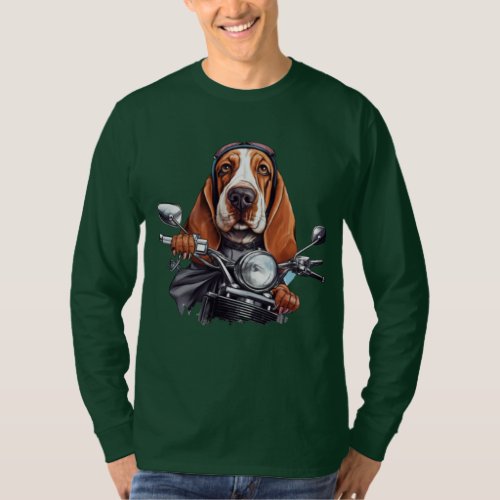 Cool dog biker cute basset hound dog driver T_Shirt