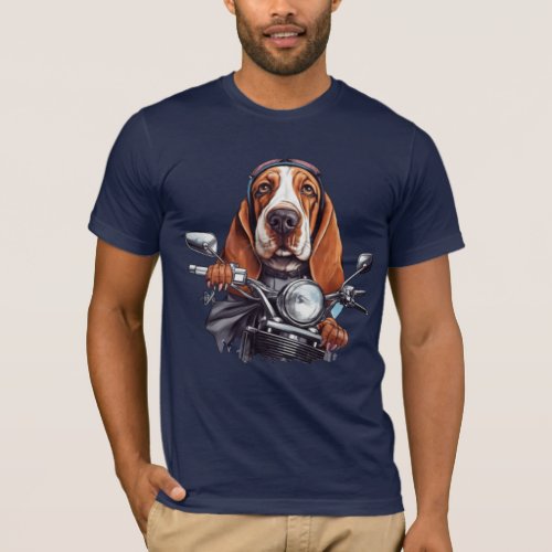 Cool dog biker cute basset hound dog driver T_Shirt