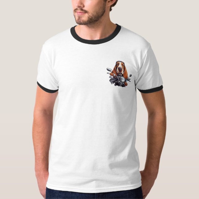 Cool dog biker, cute basset hound dog driver T-Shirt (Front)