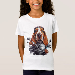 Cool dog biker, cute basset hound dog driver T-Shirt