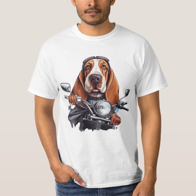 Cool dog biker, cute basset hound dog driver T-Shirt (Front)