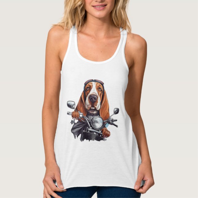 Cool dog biker, cute basset hound dog driver tank top (Front)