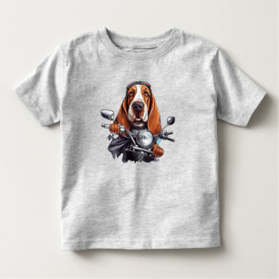 Cool dog biker, cute basset hound dog driver toddler t-shirt