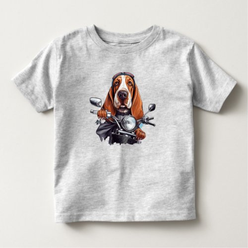 Cool dog biker cute basset hound dog driver toddler t_shirt