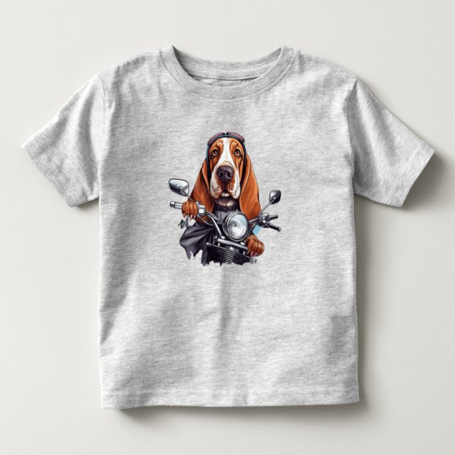 Cool dog biker, cute basset hound dog driver toddler t-shirt (Front)