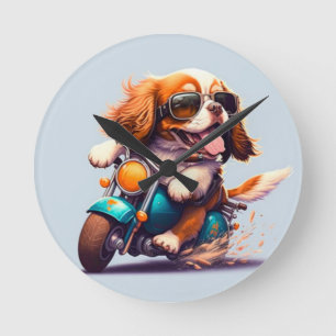 Cool dog biker,cute driving dog wall clock