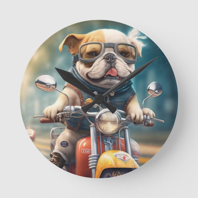 Cool dog biker,cute driving dog  wall clock (Front)