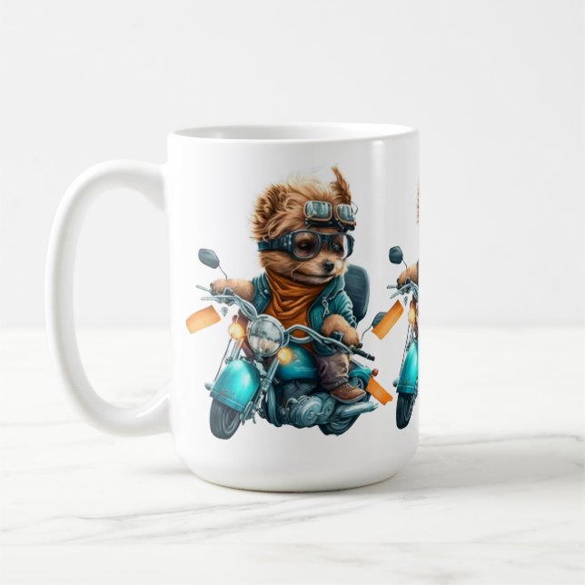 Cool dog biker, cute Yorkshire terrier dog driver Coffee Mug (Left)