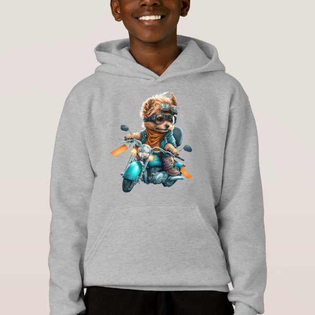 Cool dog biker, cute Yorkshire terrier dog driver Hoodie (Front)