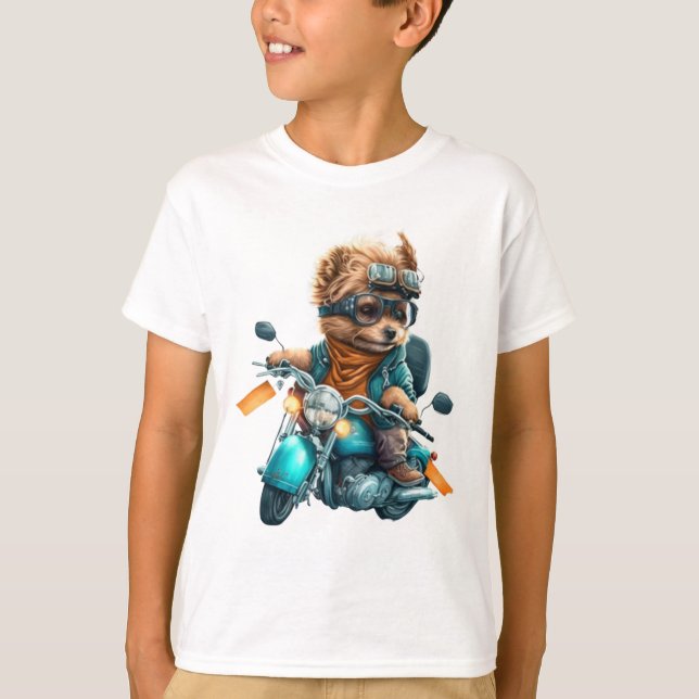 Cool dog biker, cute Yorkshire terrier dog driver T-Shirt (Front)