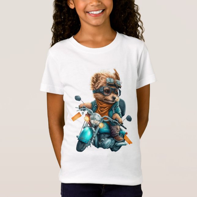 Cool dog biker, cute Yorkshire terrier dog driver T-Shirt (Front)