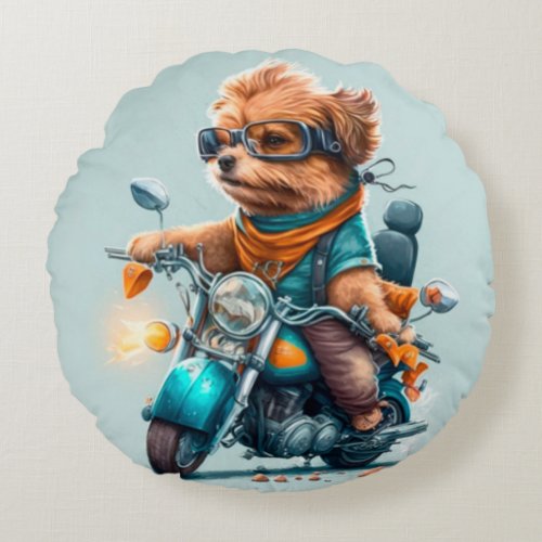 Cool dog bikers driving bikes cute round pillow