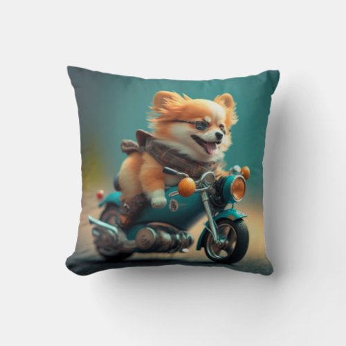 Cool dog bikers driving bikes cute throw pillow