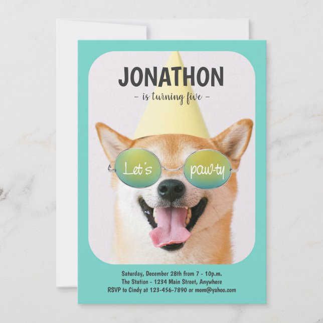 Cool Dog Birthday Party Invitation (Front)