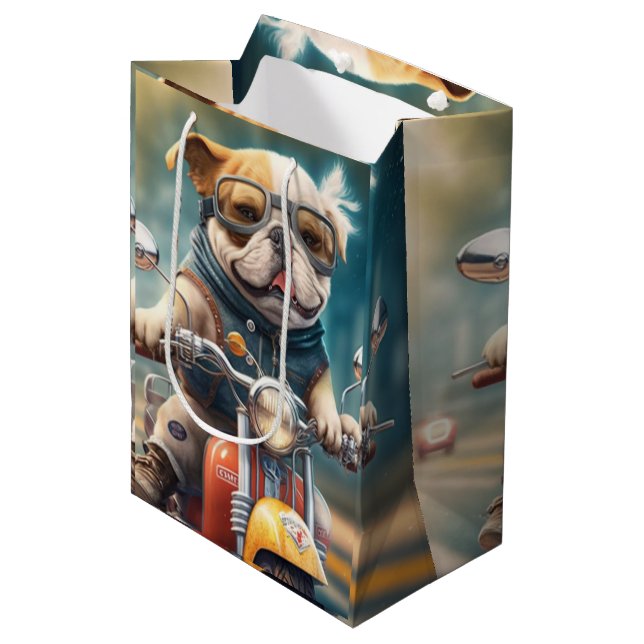 Cool dog driving a motorbike   gift bag (Front Angled)