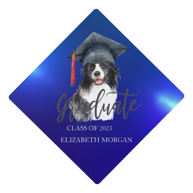 Cool Dog Grad Cap Blue Graduation (Front)