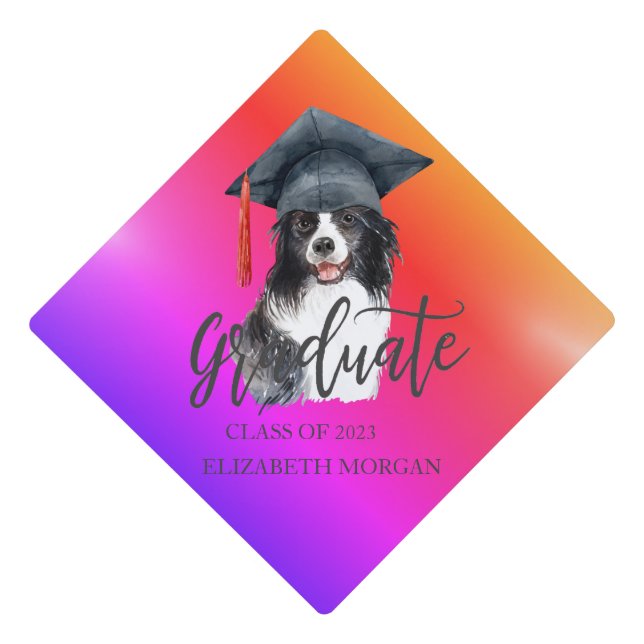 Cool Dog Grad Cap Colorful Graduation (Front)