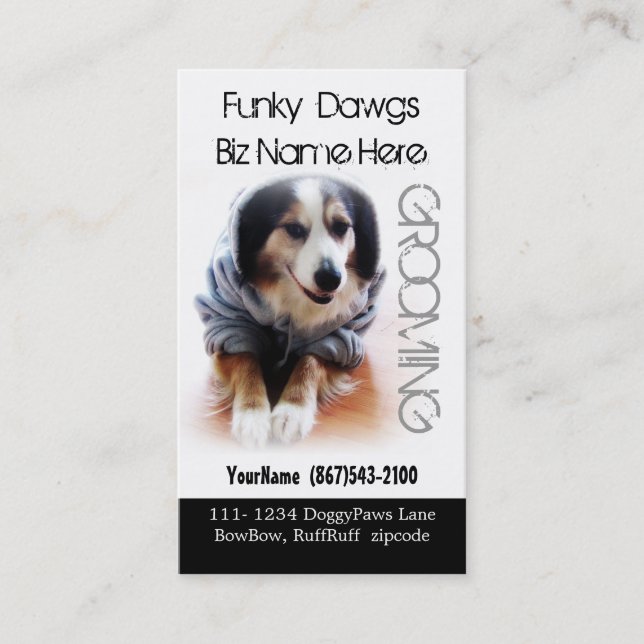 Cool Dog Grooming Aussie in Hoodie Business Card (Front)