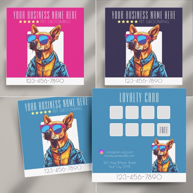 Cool Dog Grooming trendy and stylish loyalty Square Business Card (Creator Uploaded)