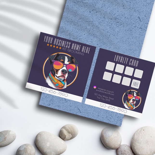 Cool Dog Grooming trendy and stylish loyalty Square Business Card (Creator Uploaded)