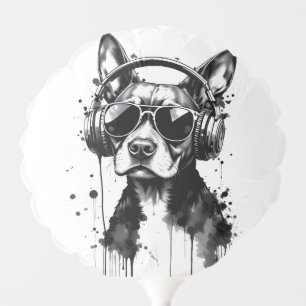 Cool Dog headphones Cute Pets Black and white ink Balloon