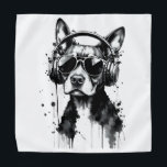 Cool Dog headphones Cute Pets Black and white ink Bandana<br><div class="desc">Turn up the style with this bold and artistic dog design. Featuring a chilled-out pup wearing headphones,  this splashy black and white illustration blends music,  attitude,  and modern art. It's perfect for anyone who loves dogs,  beats,  and edgy,  expressive artwork.</div>