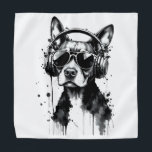 Cool Dog headphones Cute Pets Black and white ink Bandana<br><div class="desc">Turn up the style with this bold and artistic dog design. Featuring a chilled-out pup wearing headphones,  this splashy black and white illustration blends music,  attitude,  and modern art. It's perfect for anyone who loves dogs,  beats,  and edgy,  expressive artwork.</div>